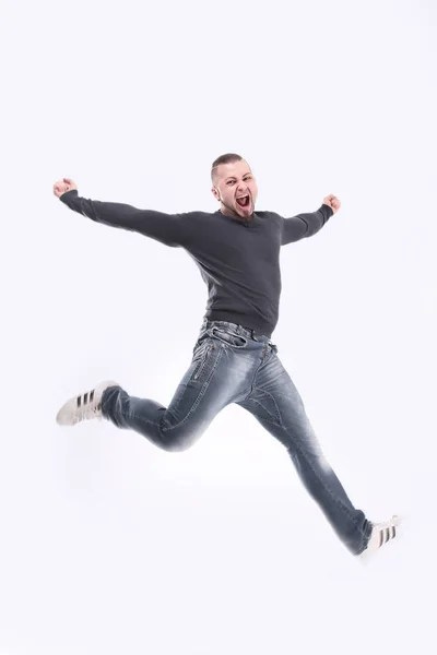 Rapero chico está bailando breakdance. foto en salto — Foto de Stock