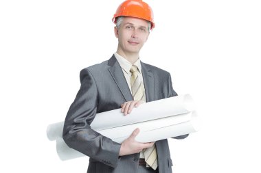 Kendine güvenen mühendis mimar çizimleri ile portresi