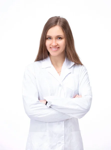 Medico donna sorridente. isolato su sfondo bianco . — Foto Stock