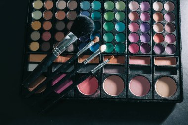 fırça ve göz farı makyajı bir kutu