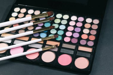 Fırçalar ve siyahta izole profesyonel makyaj seti