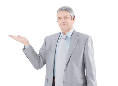 İşadamı işaretleme kopya space.isolated beyaz Olgun