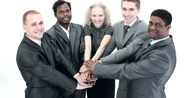 Équipe d'affaires montrant l'union avec leurs mains ensemble formant un — Photo