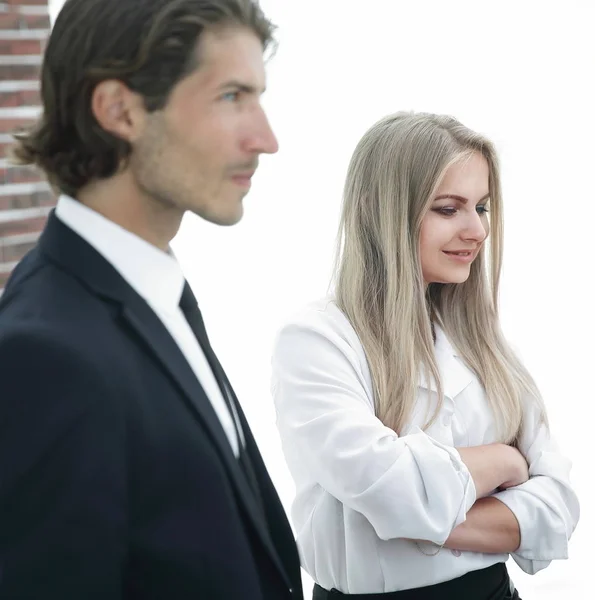 Closeup.employees standing in a modern office. photo with place for text — Stock Photo, Image