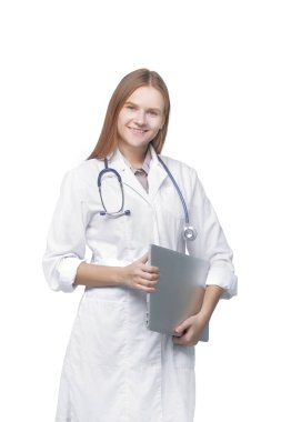 bir kadın terapist belgelerle tam growth.portrait içinde