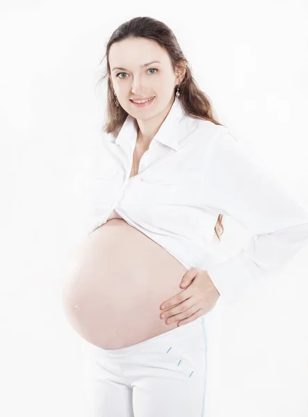 Portret młodego biznesu w ciąży woman.isolated na białym — Zdjęcie stockowe