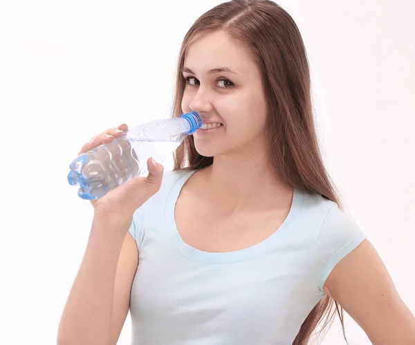 Fitness žena s vodou bottle.isolated na bílém — Stock fotografie