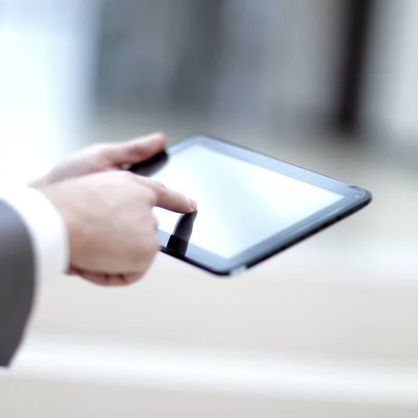 Close-up Of Businessperson Using Digital Tablet With Blank Disp — Stock Photo, Image