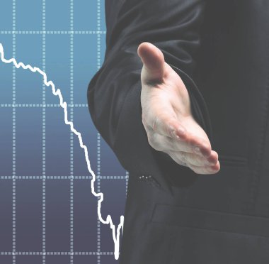 İş adamı açık elle grafik büyüyen arasında bir anlaşma için hazır