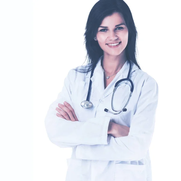 Jonge, mooie, vriendelijke, glimlachend en geschoolde vrouw arts. — Stockfoto