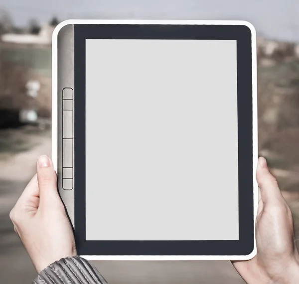 Close up hand woman holding tablet on isolated. — Stock Photo, Image