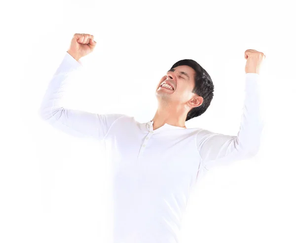 Imagen de fondo. un joven muy feliz. sobre un fondo blanco — Foto de Stock