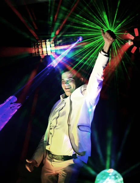 Cool nightclub party dj portrait. portrait of a male singer on the night of the show — Stock Photo, Image