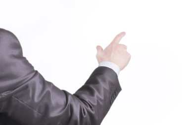 Dikiz aynası. Kopya alanını gösteren bir işadamının eli