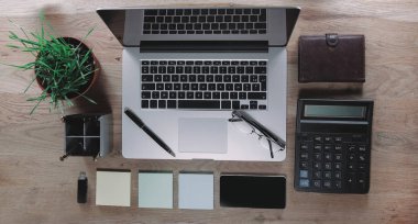 üstten görünüm. çalışma masası modern ofis