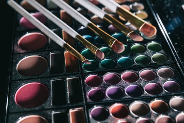 yakın çekim. Fırçalar ve göz farı. siyah izole