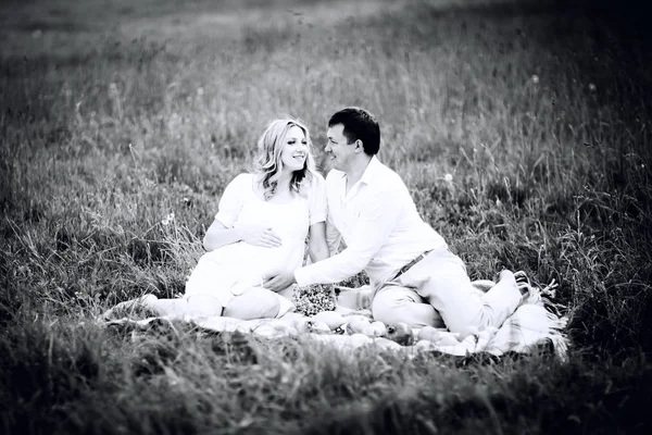 photo in retro style.happy married couple on picnic