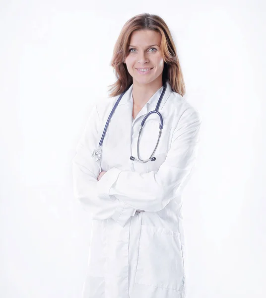 Retrato de jovem médico isolado em branco . — Fotografia de Stock