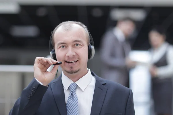 Portrait operator call center on blurred background — Stock Photo, Image