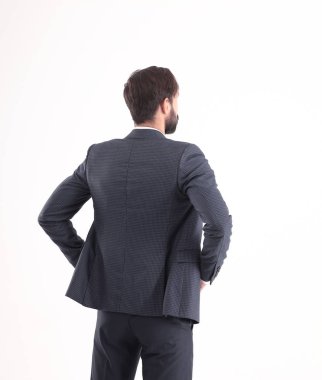 arka view.confident iş adamı kopya alanı arıyor. beyaz izole