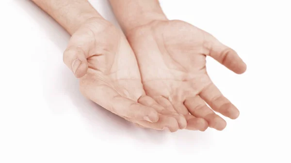 Closeup. Two open empty hands with palms up — Stock Photo, Image