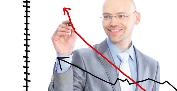 Businessman draws a graph. Isolated on a white background — Stock Photo, Image