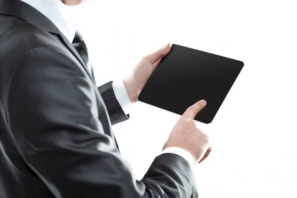 Close up. businessman tapping the screen of the digital tablet — Stock Photo, Image