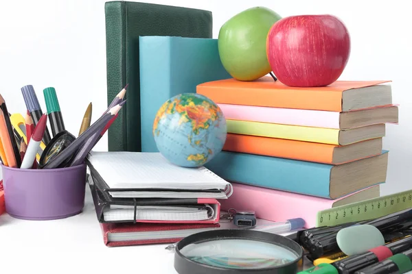 Variety of colorful school supplies on a white background — Stock Photo, Image