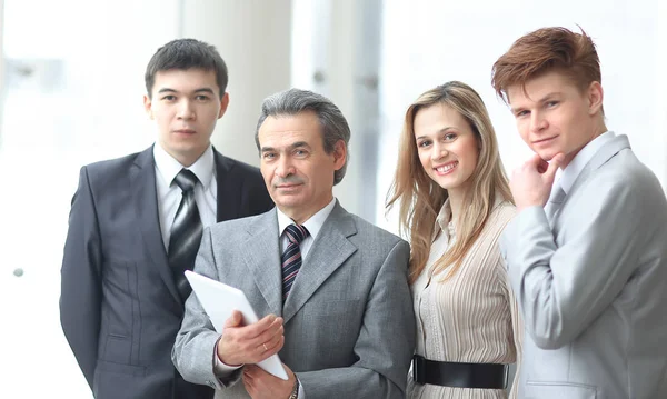 Portret van moderne bedrijven team op kantoor achtergrond — Stockfoto