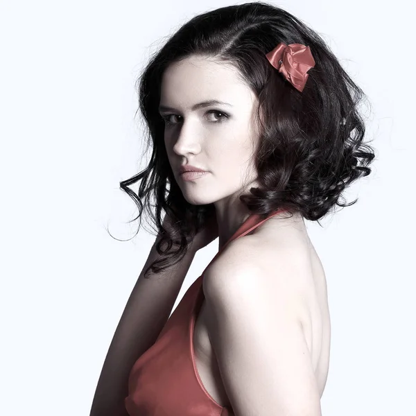 Portrait of a modern young woman in a red dress. — Stock Photo, Image