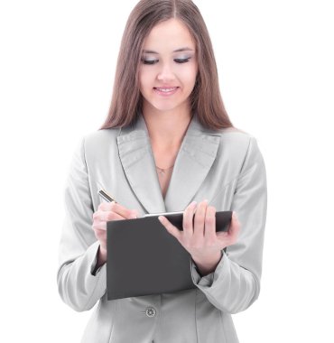 genç iş kadını ile documents.isolated beyaz