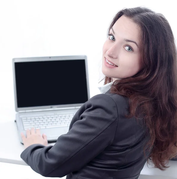 Successful business woman sitting at a Desk — Stock Photo, Image