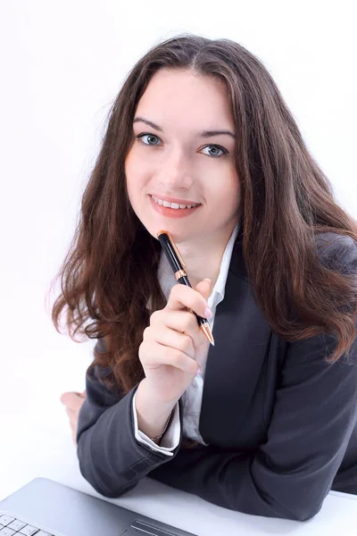 Portrait.Pretty business woman working at office. photo with copy space. — Stock Photo, Image