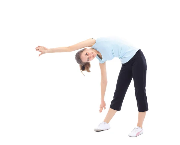 A mulher ativa executa o exercício da aptidão. — Fotografia de Stock