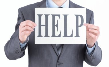 Yardım diyor bir sayfa gösteren genç işadamı