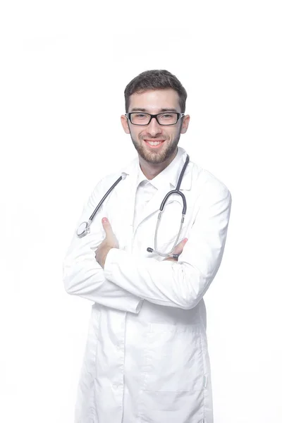 En pleno crecimiento.retrato de un terapeuta confiado .aislado en blanco —  Fotos de Stock