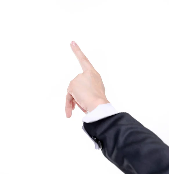 Close up. business woman pointing to copy space Stock Image