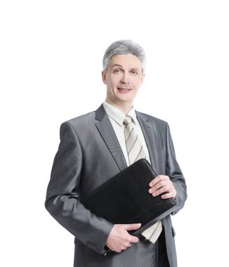 Belgelerle Executive iş adamı. beyaz izole