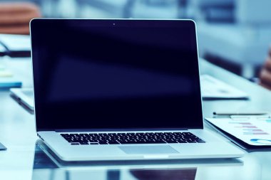  çalışma alanı açık laptop ve iş ortakları toplantısı için hazırlanan finansal belgeler ile