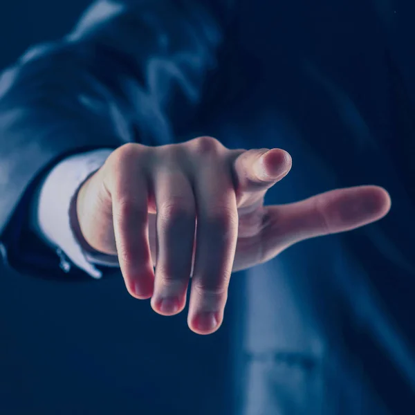 Businessman hand pressing an imaginary button on the virtual scr — Stock Photo, Image