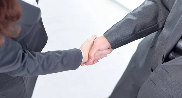 Closeup of a business handshake men and business women. — Stock Photo, Image