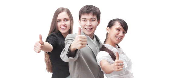 Equipe de negócios de sucesso mostrando o polegar para cima. isolado em branco — Fotografia de Stock