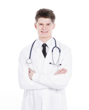 bir beyaz üzerine pratik bir therapist.isolated portresi