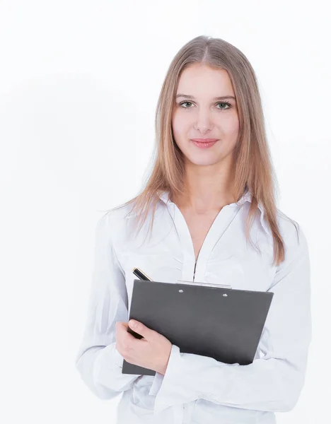 Ejecutiva mujer de negocios con documentos .isolated en blanco —  Fotos de Stock