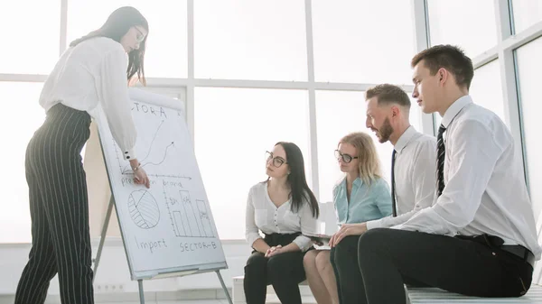 Mujer de negocios hace una presentación de un nuevo proyecto  . — Foto de Stock