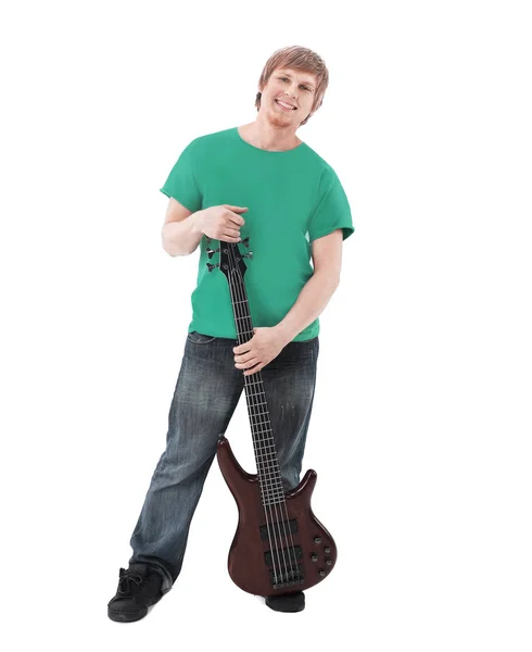 Hermoso niño con la guitarra eléctrica.aislado en blanco — Foto de Stock