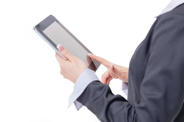 Z bliska. nowoczesna kobieta biznesu używa cyfrowego tabletu. — Zdjęcie stockowe