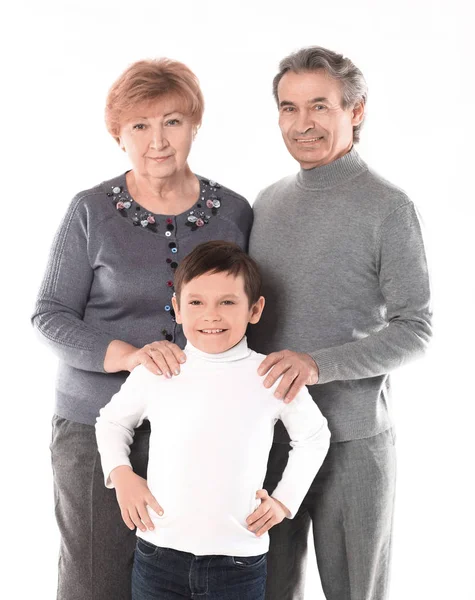 Family photo of grandma grandpa and the grandson.isolated on white background — Stock Photo, Image