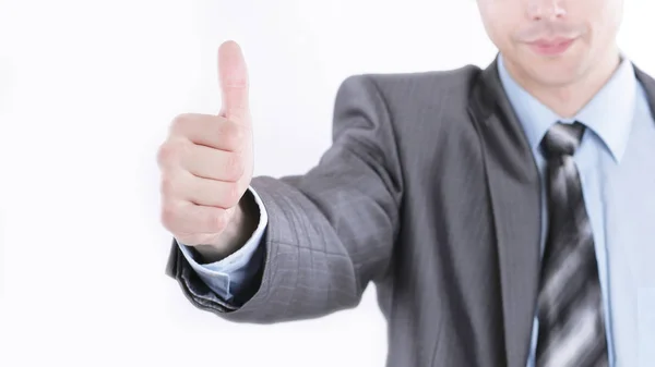 Closeup.young business men showing thumb up. — Stock Photo, Image