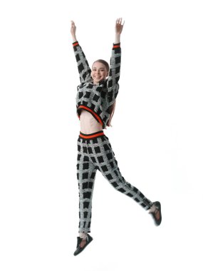 beyaz üzerine rahat pajamas.isolated mutlu genç kadın